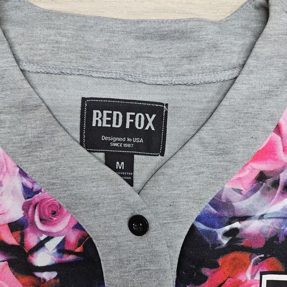REDFOX Womens Pink Rose Floral Button Up Jersey Medium - Picture 3 of 6